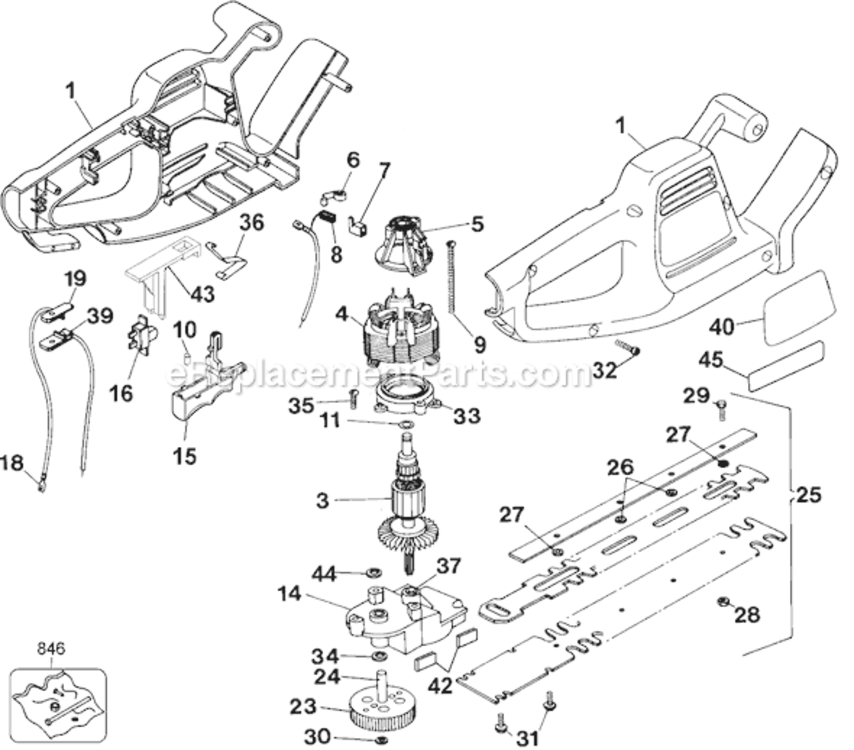 Page A Diagram and Parts List for Type 1 Black and Decker Hedge Trimmer